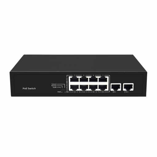 JN8H2-96-V2 10-Ports AF PoE Switch with 8 PoE 10/100M Ports and 2 Uplink 100M