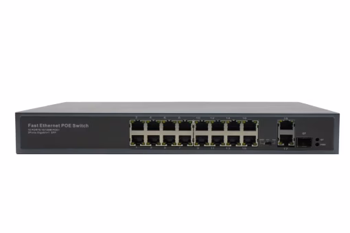 JN16H2G1S-200-V1 16 Ports PoE 10/100Mbps Fast Ethernet 2 RJ45 Gigabit and 1 Giga SFP Fiber Switch